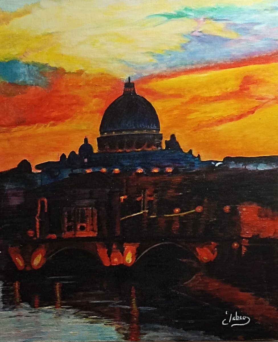 Impressionistic Cityscapes Oil Painting By Isabelle Lucas, 18 X 22, Roma By Night, Original Artwork