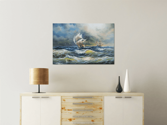 Restless sea (60x90cm, oil painting)