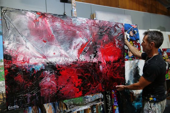 Lavish 160cm x 100cm Red Grey Textured Abstract Art