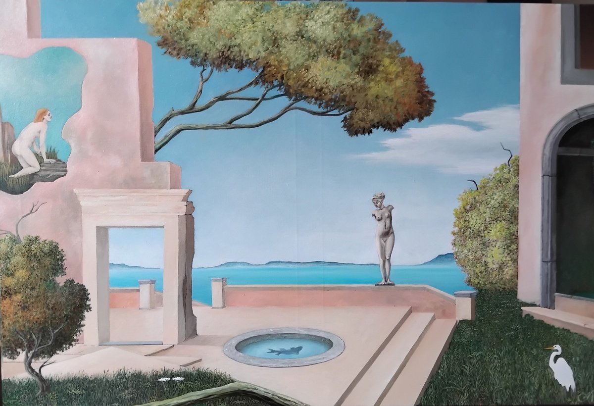Surrealistic Oil Painting , The Holiday Home By Cecco Mariniello, 47 X 31, Artwork For Sale On Artfinder