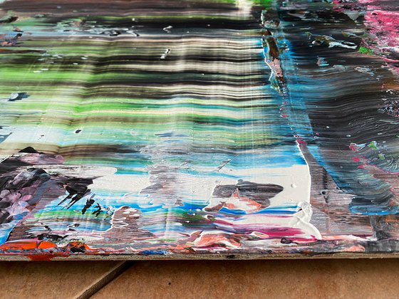 "Quagmire" - FREE USA SHIPPING - Original PMS Abstract Acrylic Painting On Reclaimed, Upcycled Wood - 48" x 20"