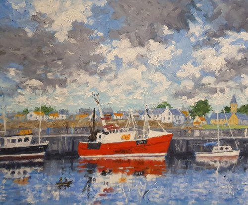 the red boat, anstruther harbour by Colin Ross Jack