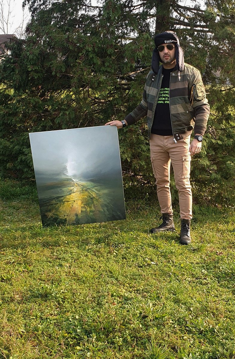 Abstract Landscape Oil Painting By Ivan Grozdanovski, 31 X 35, Secret Of The Green Valley 4D, Original Artwork