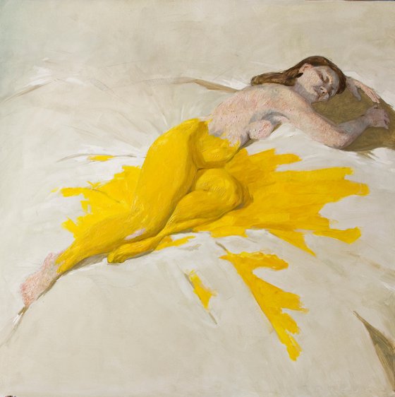 nude woman in yellow