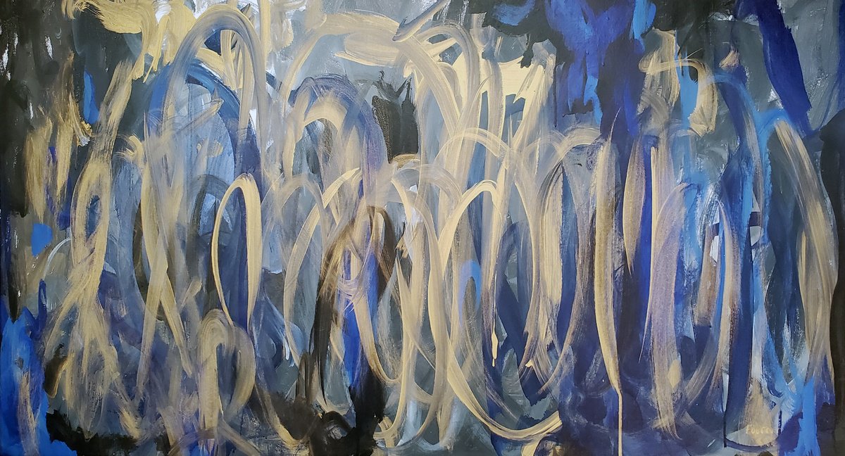 Abstract Acrylic Painting By Joyce Fournier, 48 X 26", Reverie, Original Artwork