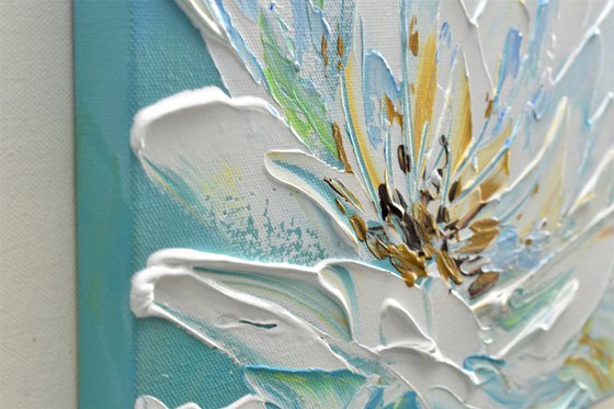 White Magnolia Flower III - 12"x12" Canvas Impasto Art