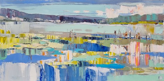 Summer lake.Water lilies.