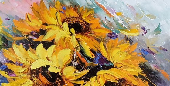 Sunflowers (60x70cm, oil painting, palette knife, ready to hang)
