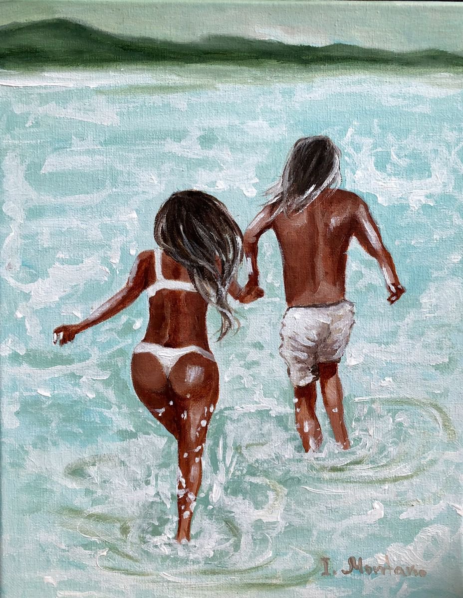 Impressionistic Portrait Acrylic Painting By Inna Montano, 11 X 14, Best Vacation, Original Artwork