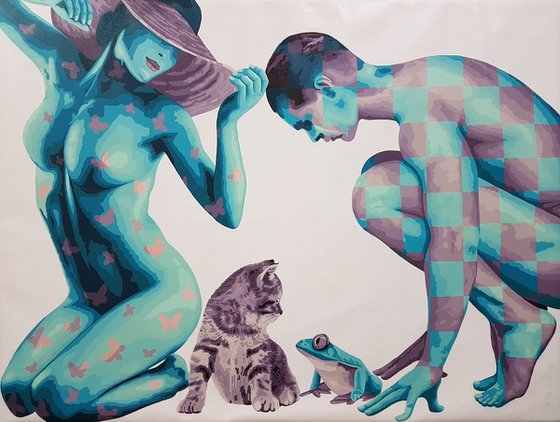 Couple cat and frog