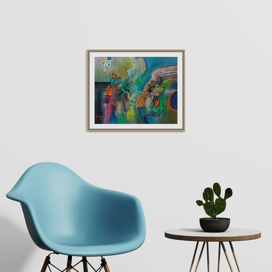 Rising Out From Deep, colorful painting, original artwork, abstract oil painting on canvas, 50x60 cm