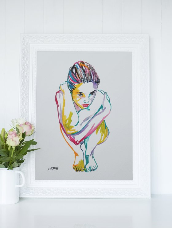 Female Nude Art Original Painting Drawing Charcoal Water Colour Nude