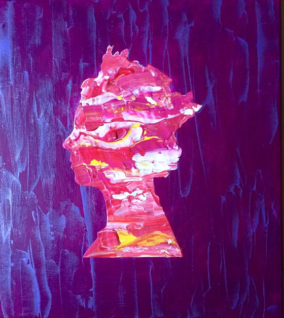 Queen #40 on purple, metallic purple, white, red, yellow  PAINTING INSPIRED BY QUEEN ELIZABETH PORTRAIT