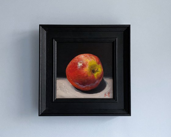 Apple oil painting still life on canvas, framed ready to hang.