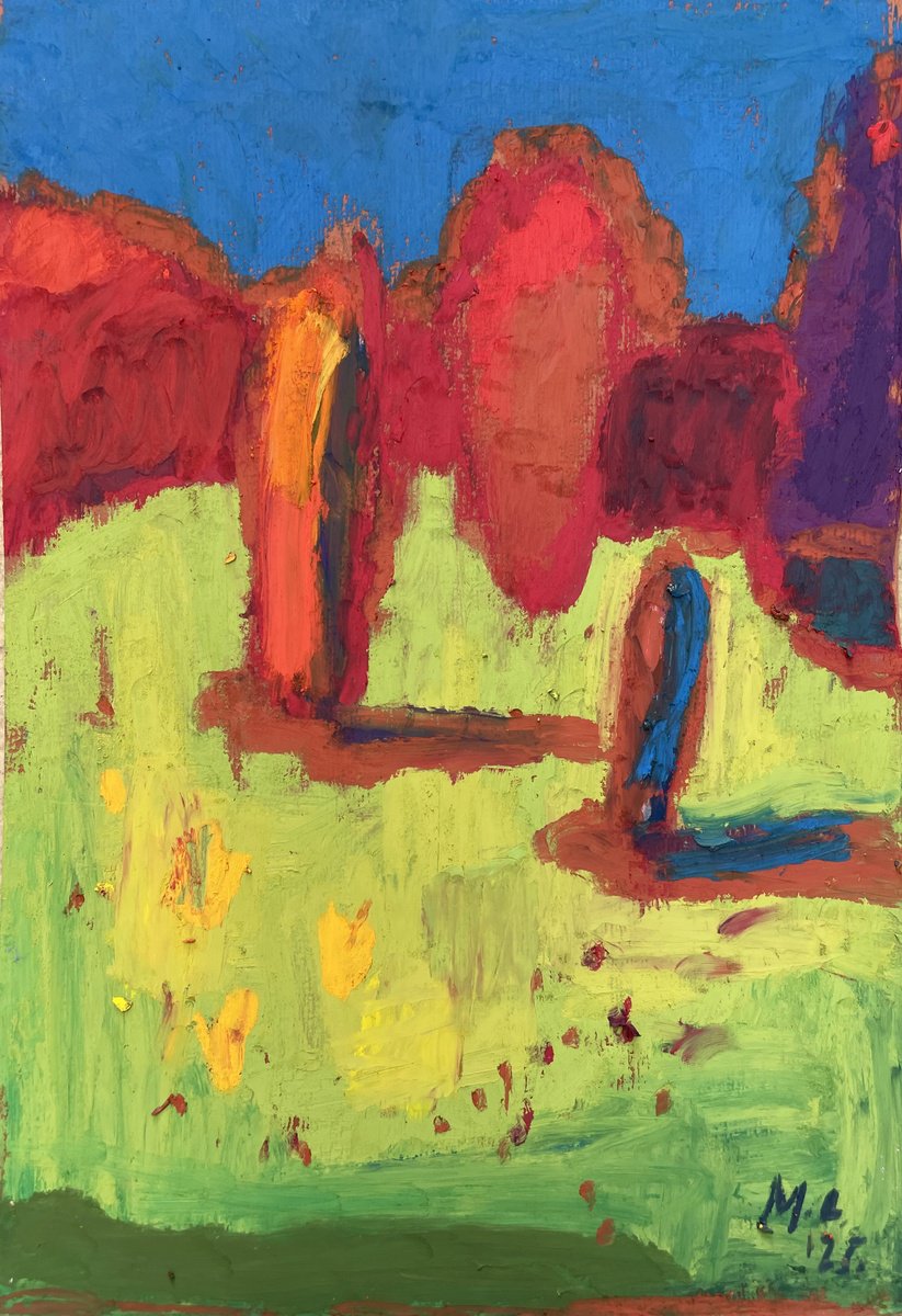 Expressive Landscape Pastel Drawing By Milica Radovic, 7 X 10", Thoughts Iii, Original Artwork