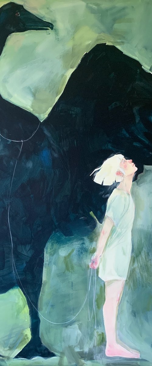 I will not come alone. Black swan. 110x110cm by Liona de Liv