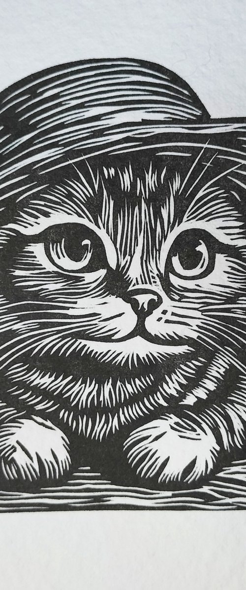 Catty Brown Small Lino Print by TARA SLATER