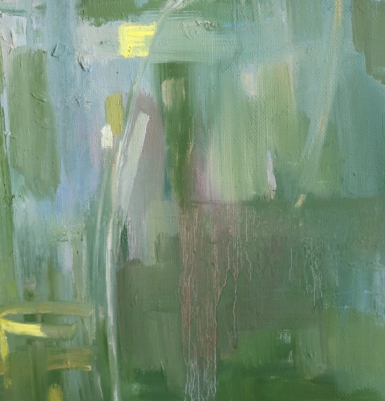 Green Abstraction Observer Meditation Oil Painting