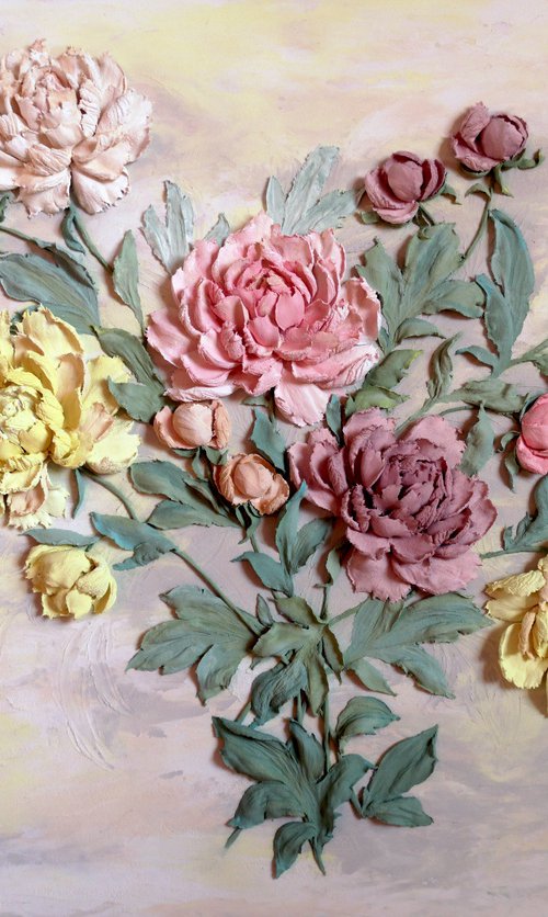 Bouquet of tenderness - peonies - 3d still life with a bouquet of flowers 100x70x7 cm by Irina Stepanova