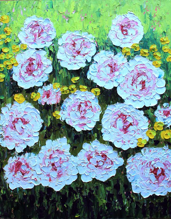 Textured abstract pink flowers Original oil painting on canvas Pink rose peony abstract flowers.