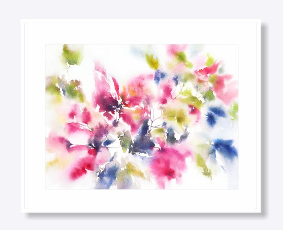 Pink abstract flowers, watercolor