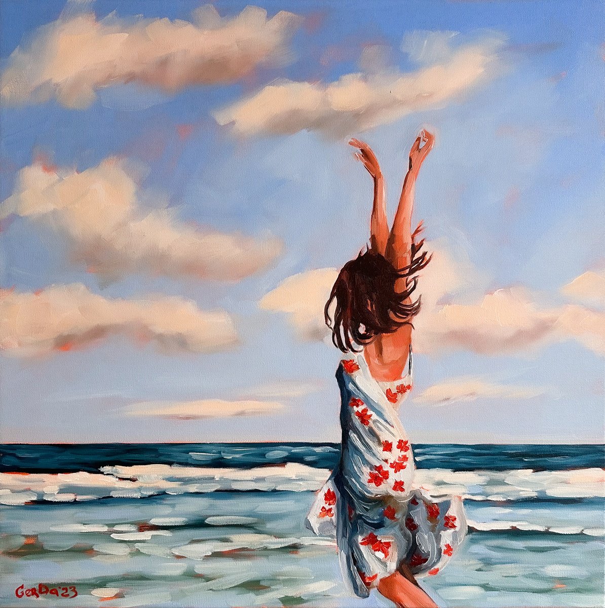 Impressionistic Landscape Oil Painting By Daria Gerasimova, 24 X 24, Dancing With The Ocean, Original Artwork