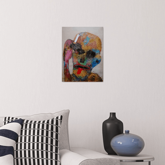 Sweet portraits from hell (The Guardian Angel), Mixed media on canvas, 30x40 cm