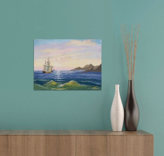 Seascape with a sailboat