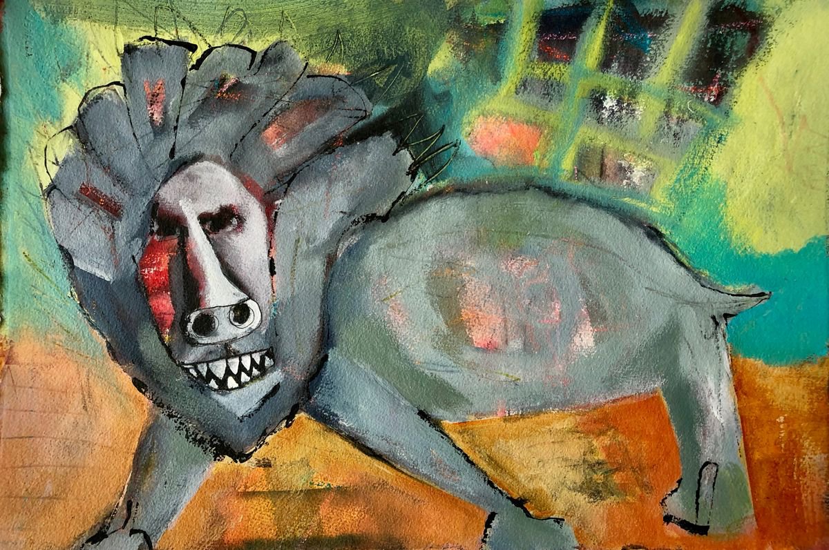 Lion, Skewed (Inspired by Rufino Tamayo) by Jen Jovan