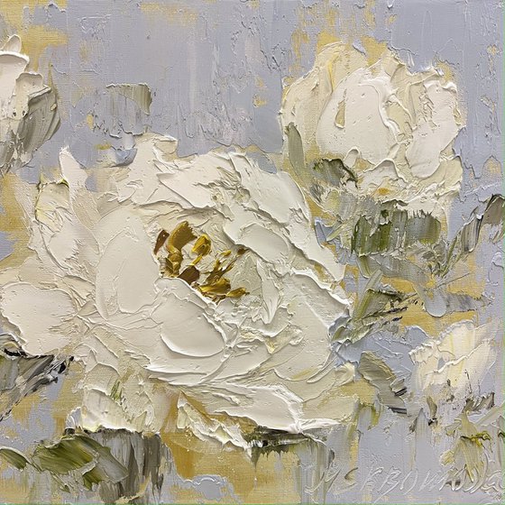 White and gold Abstraction Peonies.