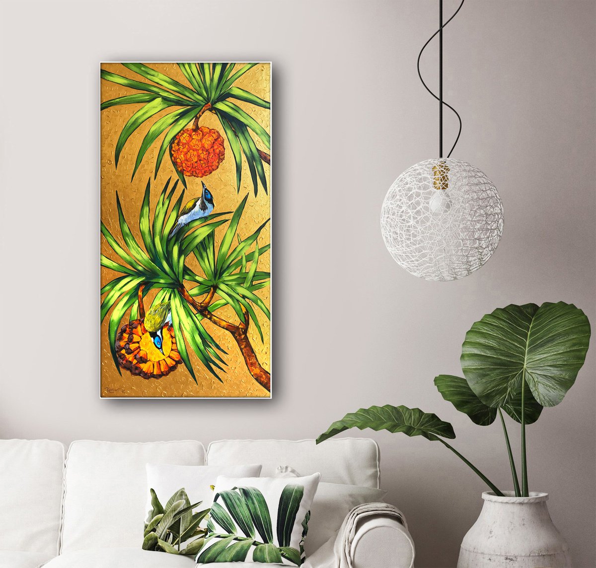 Pandanus tree and honeyeaters by Irina Redine