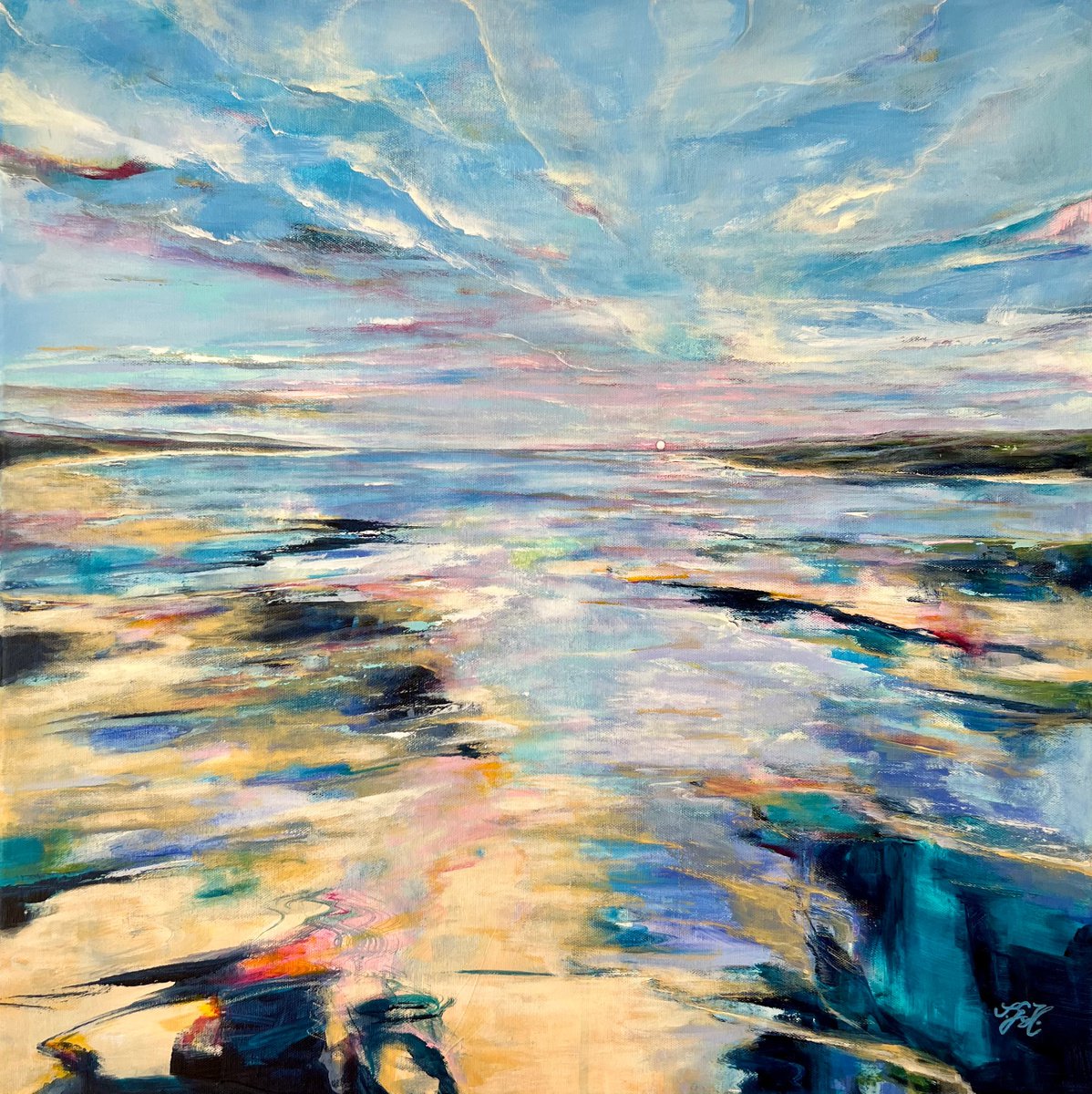 Impressionistic Landscape Acrylic Painting By Sandra Gebhardt-Hoepfner, 24 X 24", Summertime 3, Original Artwork