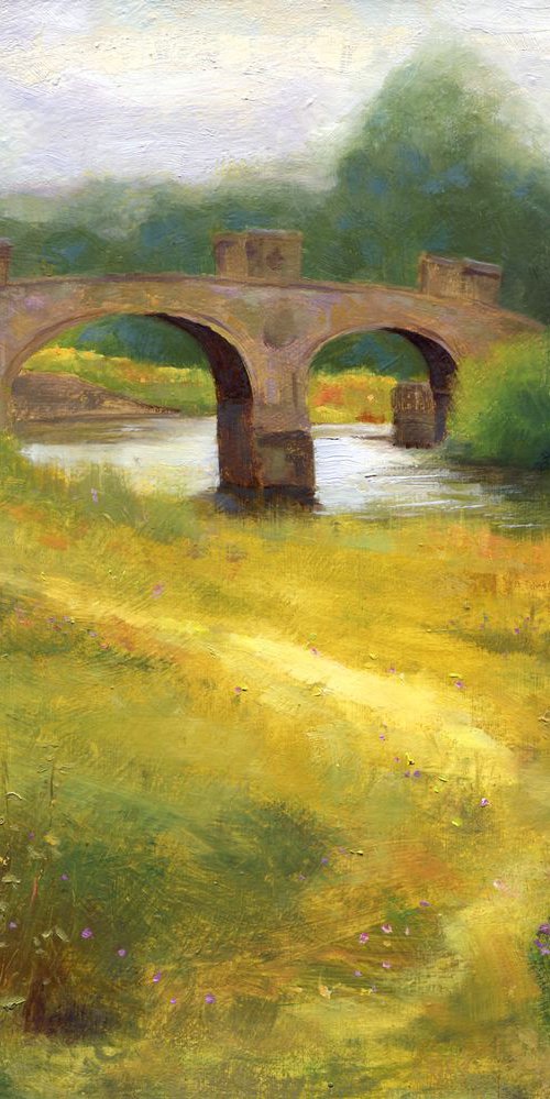 Sculpture Park Yorkshire Dam Head Bridge impressionist landscape painting by Gav Banns