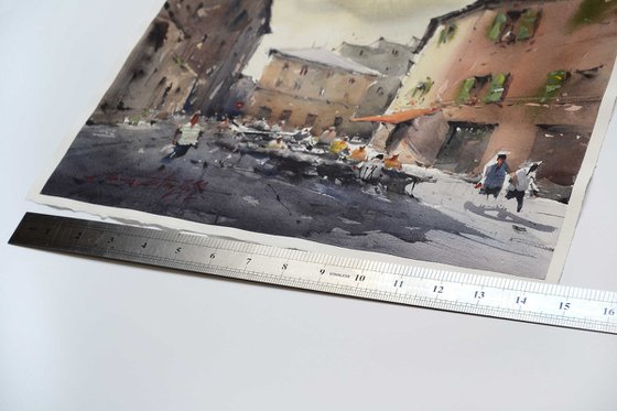 Bologna, urban watercolor painting on paper, 2022
