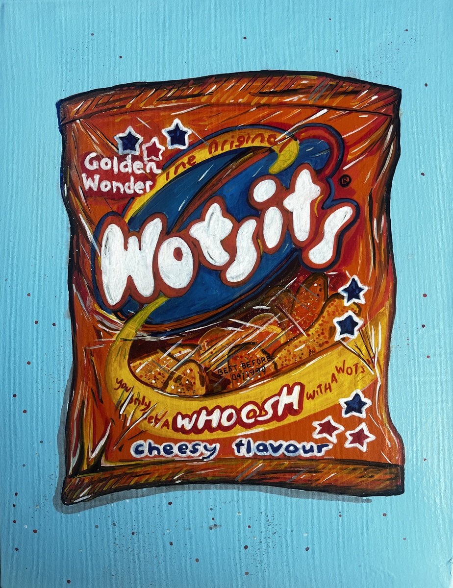Urban And Pop Still Life Acrylic Painting By John Curtis, 12 X 17, Wotsits, Original Artwork