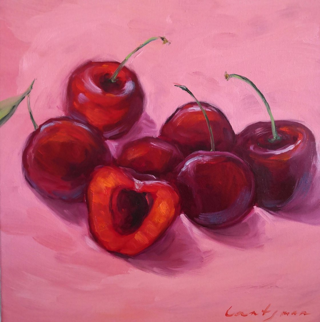 Juicy cherries - original oil painting, realism, painting on