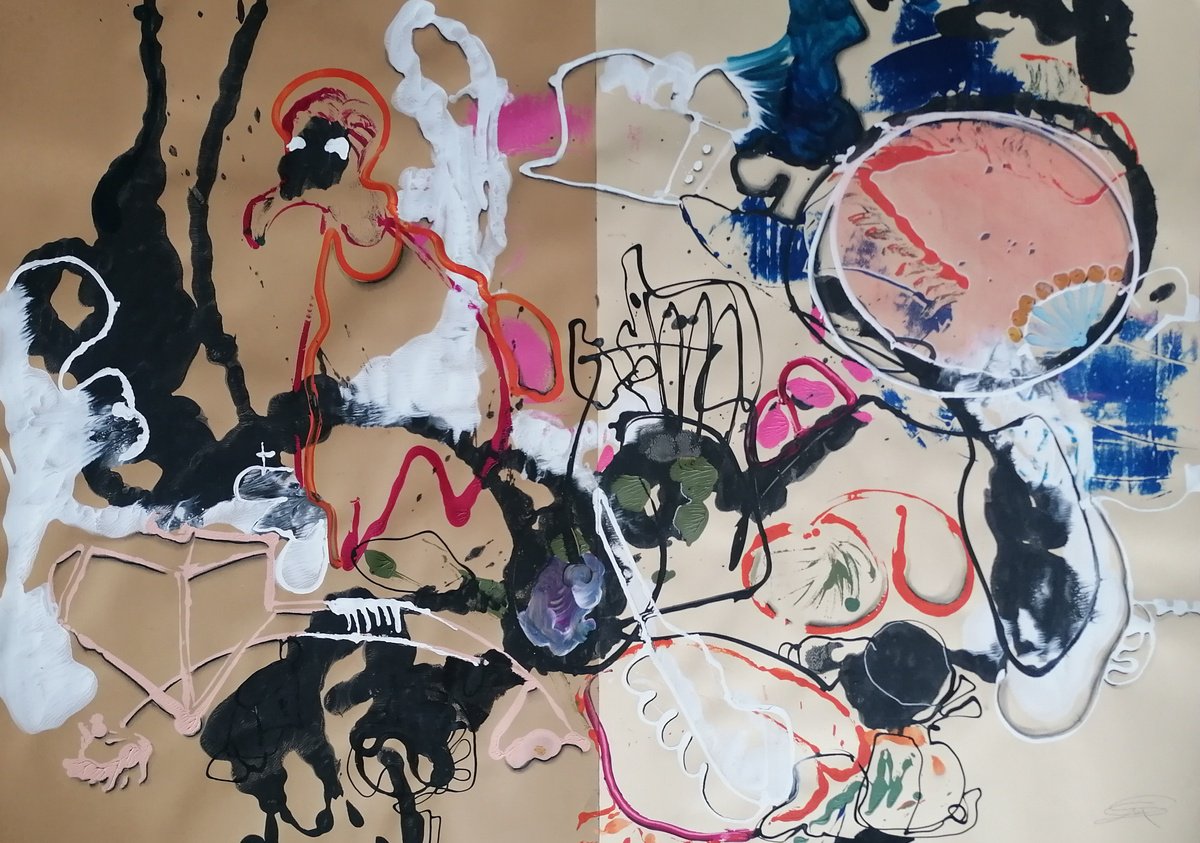 Surrealistic Animal Acrylic Painting By Stefano Mazzolini, 55 X 39", Piatinus, Original Artwork