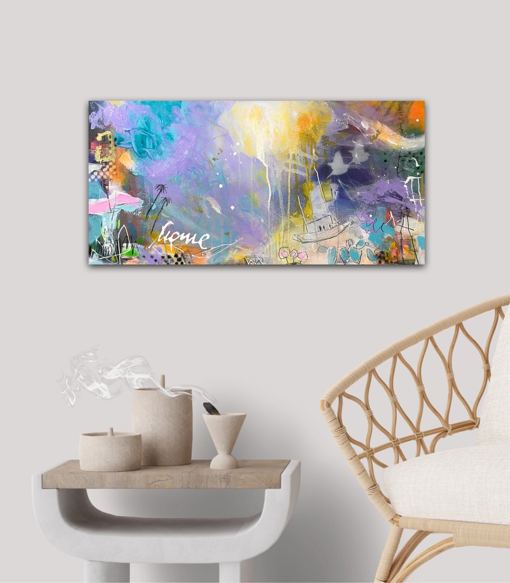 Abstract Acrylic Painting By Bea Schubert, 31 X 16, Your Place To Be, Original Artwork