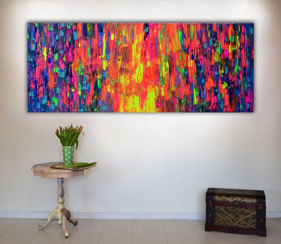 Gypsy Girl Dancing in the Night II - 150x60x2 cm - Big Painting XXXL - Large Abstract, Supersized Painting - Ready to Hang, Hotel Wall Decor