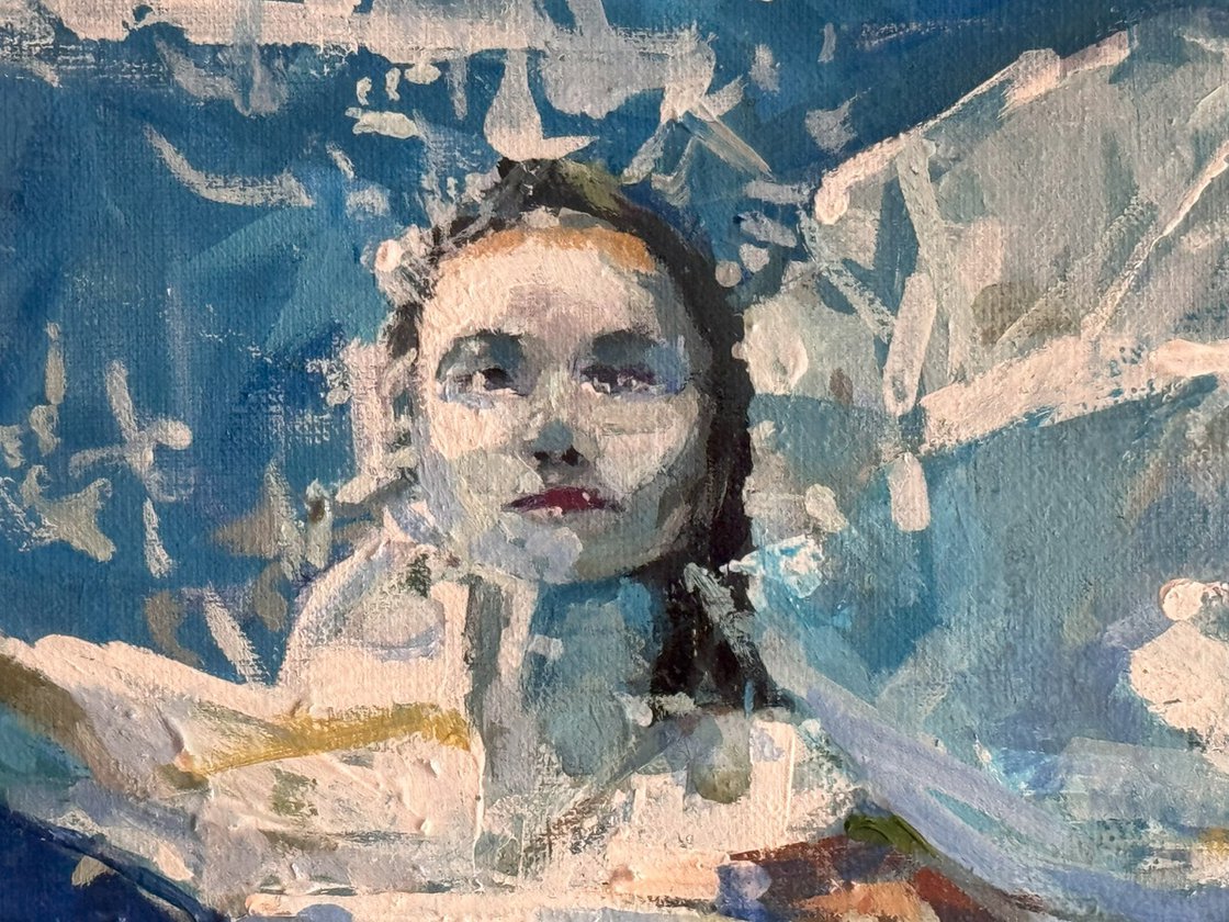 Original Oil Painting - Dancing Underwater by Marco Ortolan