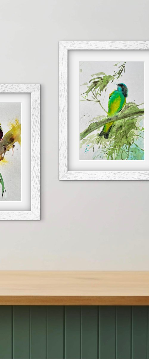 Aqua: Sacred Bird and Green Bird by Alla Semenova