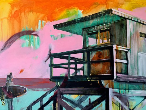 Big painting - "Surf in Miami Beach" - Bright painting - Pop Art - Urban - Surfing