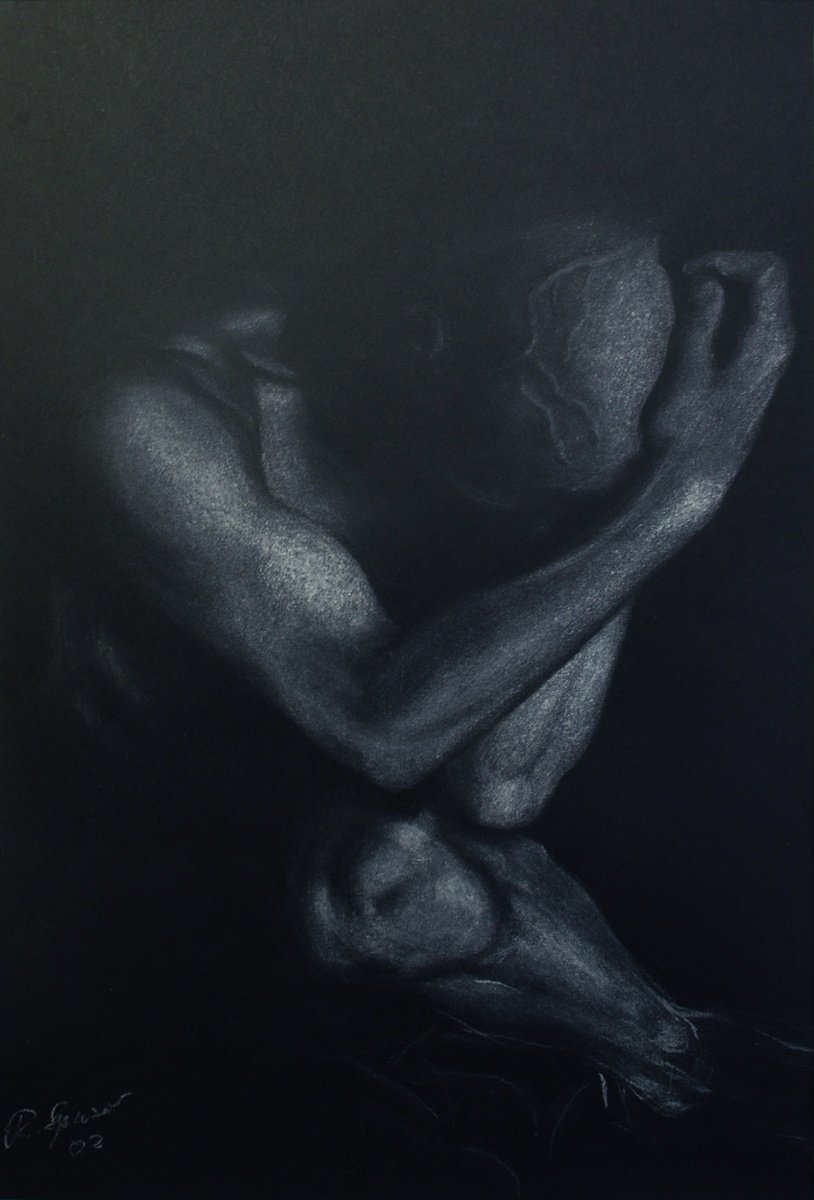 Expressive Portrait Pastel Drawing By Rumen Spasov, 26 X 37", Nude Study Dry Pastel., Original Artwork