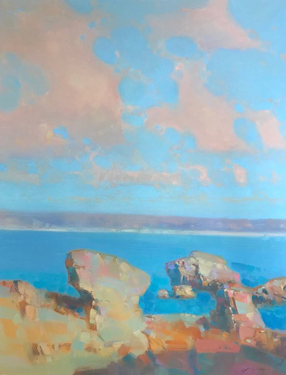 Malibu in Turquoise, Original oil painting, Handmade artwork, One of a kind
