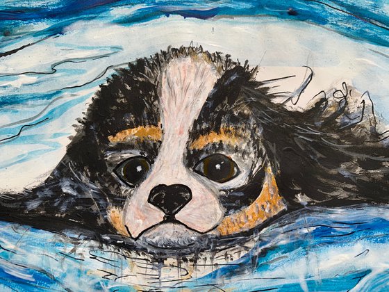 Underwater Wild Animals Painting for Home Decor, Dog Portrait Art Decor, Artfinder Gift Ideas Puppy Love