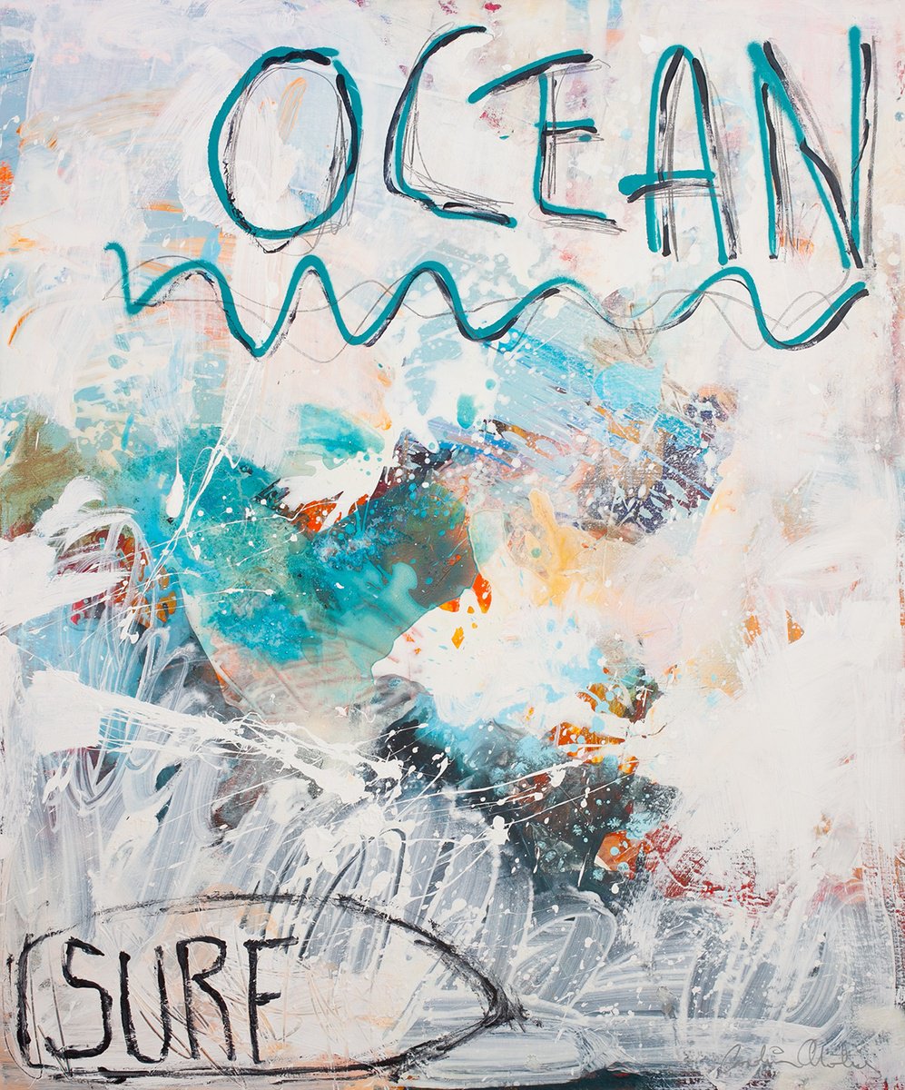 Organic Abstract Acrylic Painting By Carolina Alotus, 39 X 47, Beach Life, Original Artwork