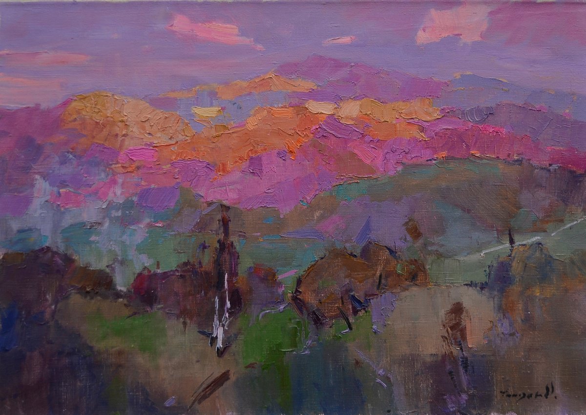 Impressionistic Landscape Oil Painting By Alexander Shandor, 31 X 24, Mount Stand, Original Artwork