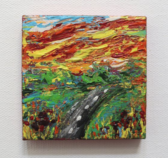 New beginnings - Acrylic Landscape Painting on mini canvas -with mini easel - gift art - impressionistic