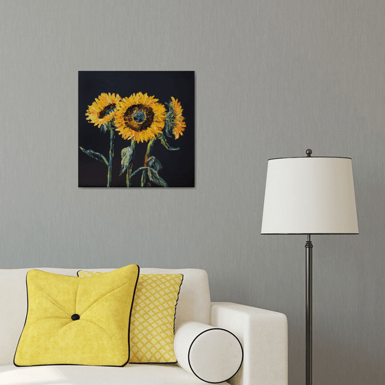 Palette knife impasto oil painting on canvas  Sunflowers