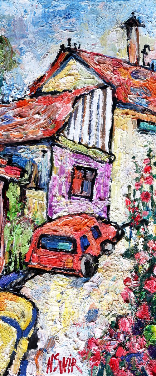 Steep street and 2 cars in Provence. by Nikifor Swiristuhin